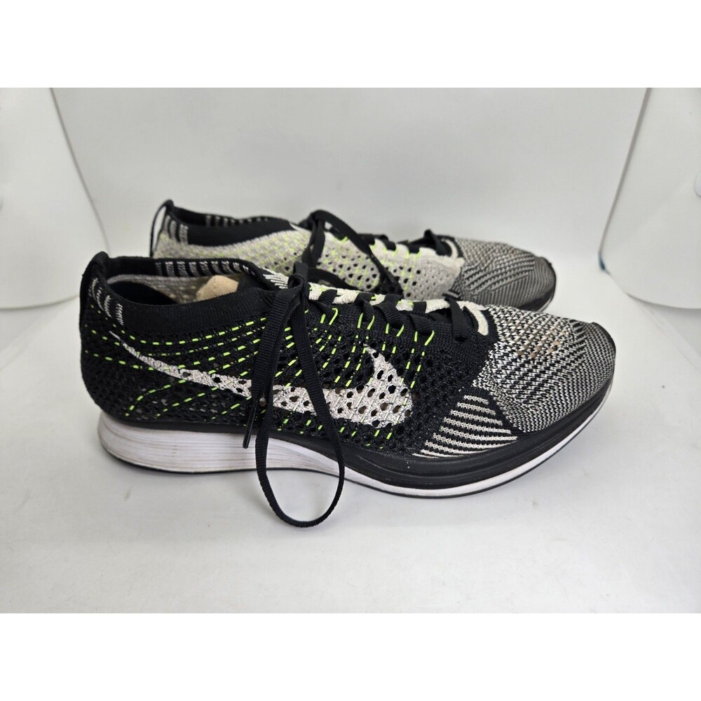 Nike Flyknit Racer Shoes Mens 5.5 Black White Volt Running Athletic Gym Sneakers